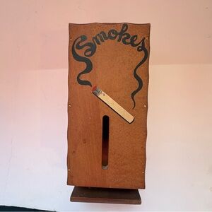 Vintage Wooden 'Smokes' Wall Mount Cigarette Dispenser - Brown